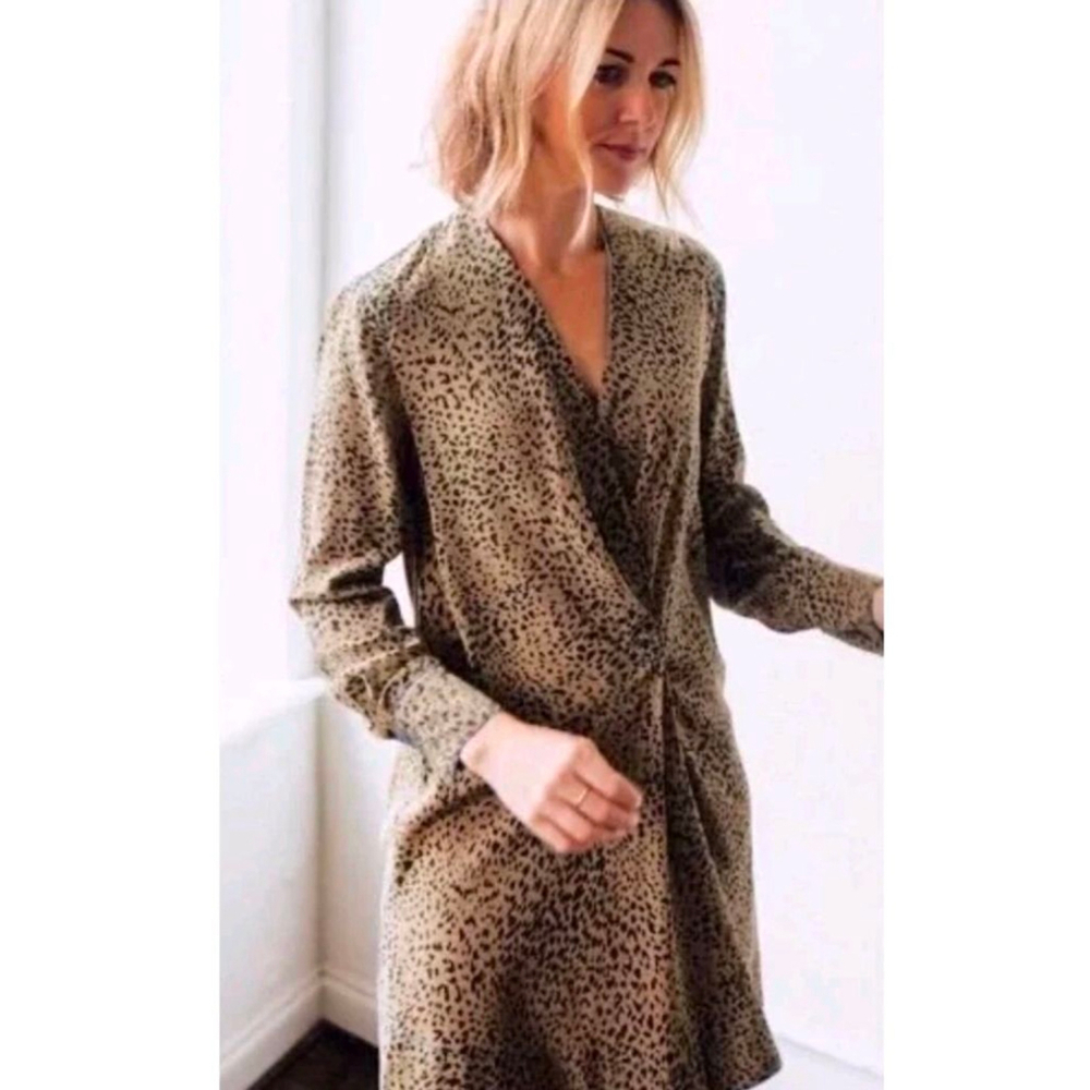 Rag & Bone Shields Slip Mini Dress M Tan Drape 100% SILK Animal Print